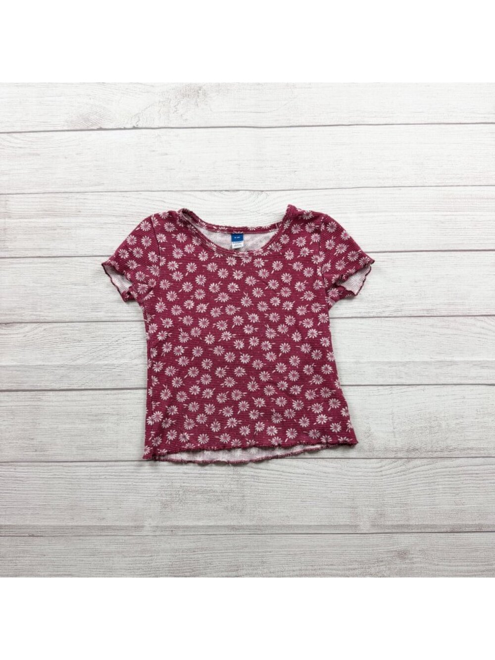 Old Navy Girls Daisy Print Burgundy Ribbed Tee Organic Blend M 8